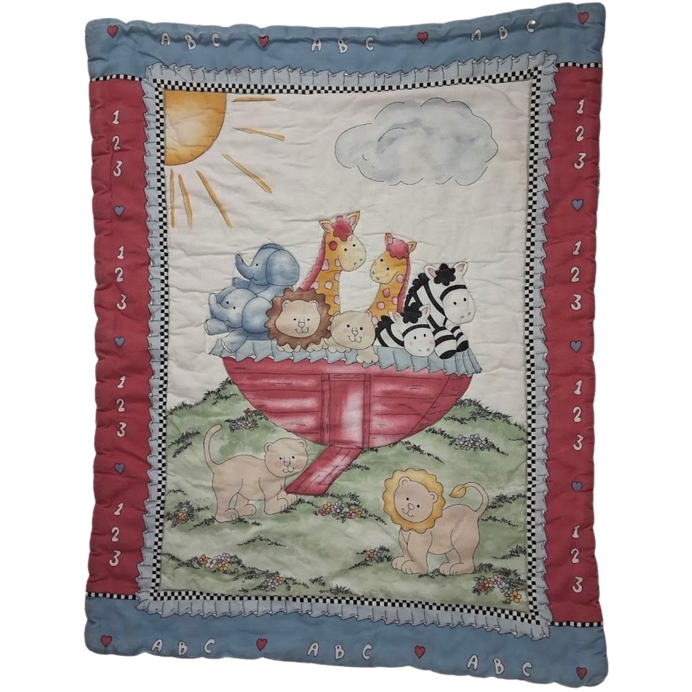 Vintage Noah's Ark Baby Crib Comforter Blanket NoJo Cotton Nursery Unisex